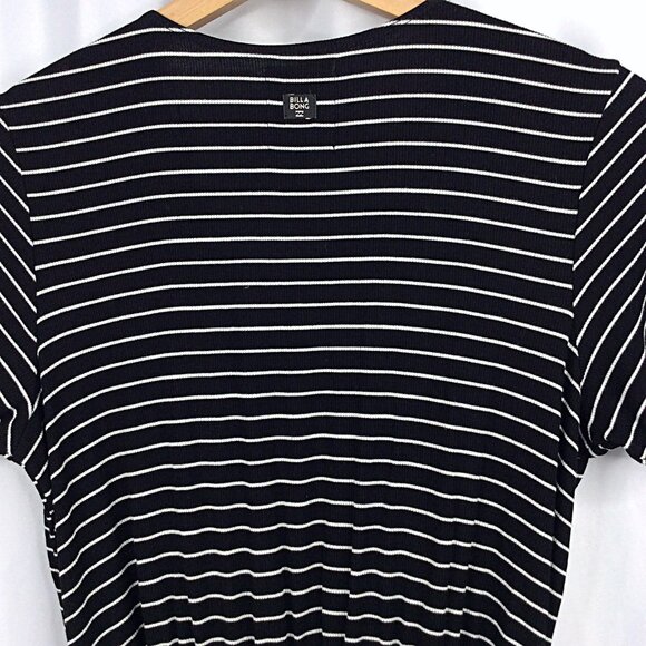 Billabong Romper Size Medium Black White Striped Shorts Faux Wrap Tie Waist - Picture 7 of 9